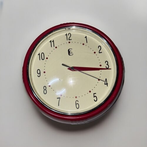 Geneva Clock Company Retro Red Diner Wall Clock 8” Tested Vintage LOOK