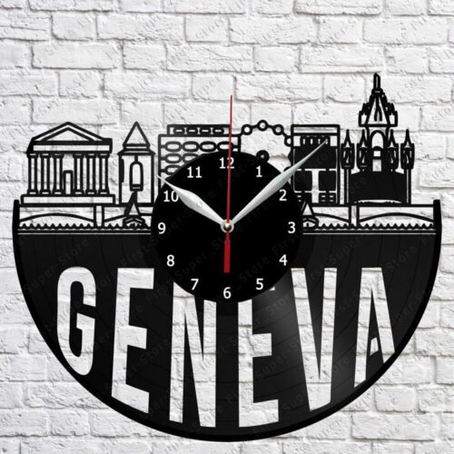 Geneva Skyline Vinyl Record Wall Clock Home Fan Art Decor 12'' 30 cm 7088