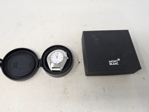 Genuine Montblanc Travel Alarm Clock with Leather Case & Box (G2)