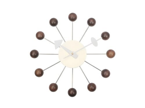 "George Nelson Ball Clock - Walnut Wall Clock, New Reproduction from India"