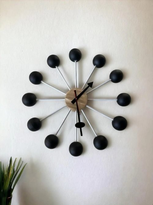 George Nelson Ball Wall Clock Replica – Mid-Century Modern Black Design, Retro H