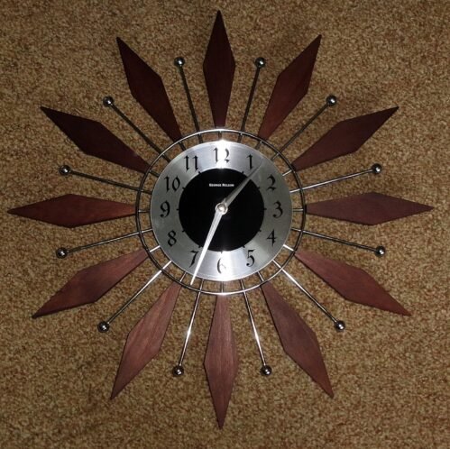 George Nelson Clock Wood & Stanless Steel Midcentury nice RARE