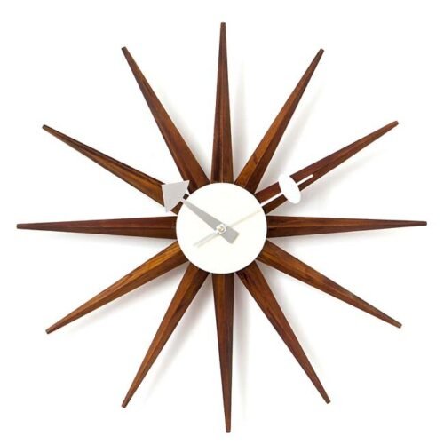 George Nelson Design Sunburst Wall Clock Wood Brown DAIVA Reproduction Modern