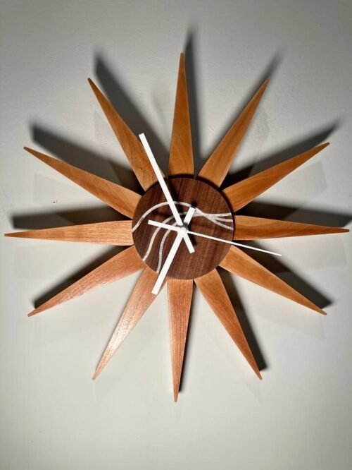 George Nelson Design Sunburst Wall Clock Wood Brown DAIVA Reproduction Modern