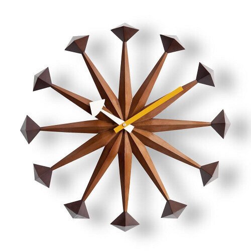 George Nelson Polygon Clock Genelic Reproduct DAIVA Walnut Brown Wood Unused