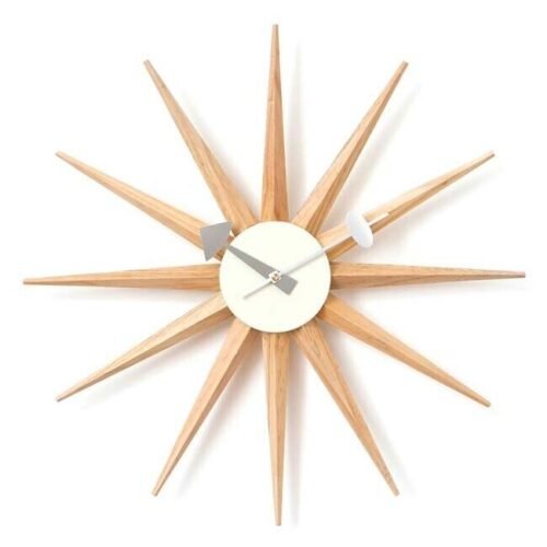 George Nelson Sun Burst Clock Wall Hanging Type Natural Wood 47cm NOTE Reproduct