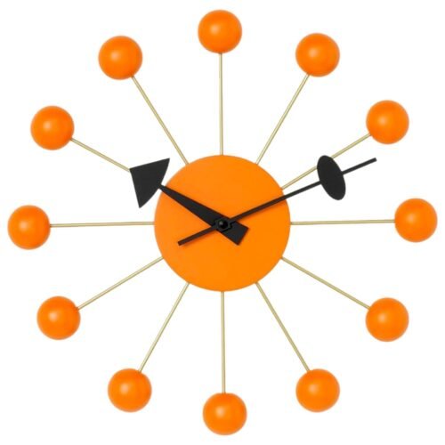 George Nelson Vitra Orange Ball Wall Clock | High-Quality Quartz | Metal & Wood