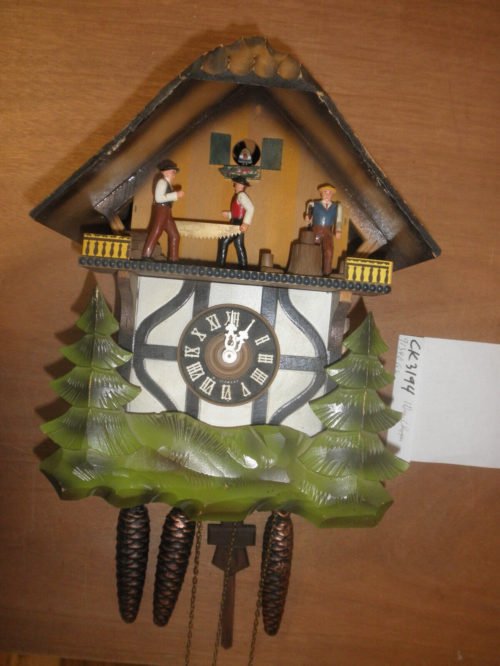 German Black Forest made Vintage Musical Woodchopper 1 Day Cuckoo Clock CK3194