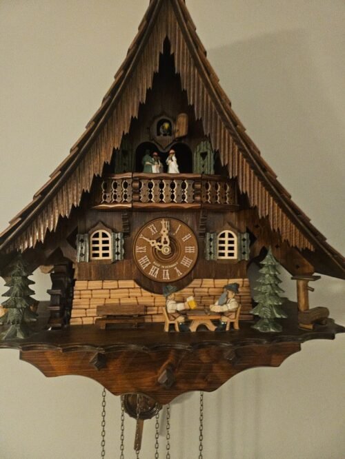 German Cuckoo Clock Romance with mill wheel, music and dancers 8-Day-Movement