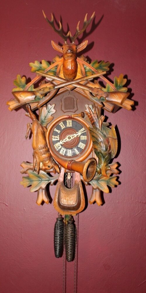 German Deer Head Cuckoo Clock Large Colorful 21L x 14W See Video & Description