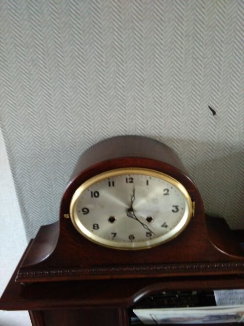 GERMAN OVAL FACE VINTAGE 8 DAY NAPOLEON HAT MANTLE CLOCK V G CONDITION