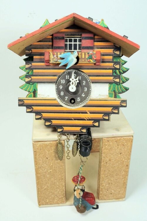 Germany Mini Swiss Chalet Cuckoo Clock Bird Forest Lady on a swing. Rare!