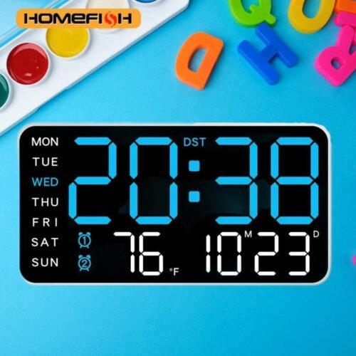 Giant Digital Wall Clock LED Display Time Temp Date Smart Home Tech Decor Gift