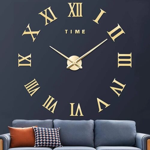 Giant Roman Numerals Frameless Mirror Big Wall Clock Large 3D Wall Clock