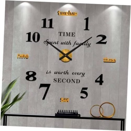 Giant Wall Clock for Living Room Decor, Decorative Wall Clocks Black Gold