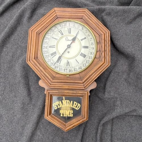 Gilbert Schoolhouse Wall Clock Antique Oak Admiral Calendar Standard READ