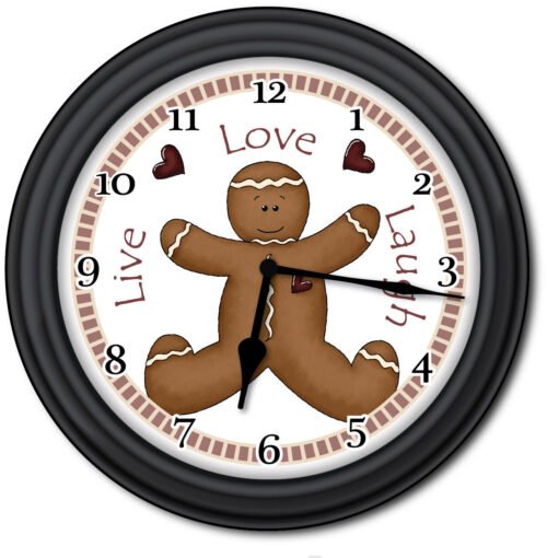 Gingerbread Man Wall Clock - Kitchen Home Primitive Country Live Love Xmas Decor