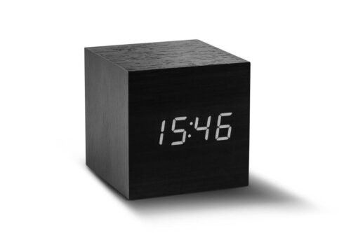 Gingko Cube Black Click Clock - White LED