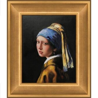 Girl with a Pearl Earring by Johannes Vermeer Muted Gold Glow Framed...