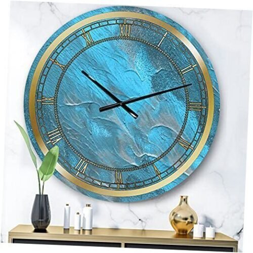 Glam Wall Clock 'White and Paint Waves II' Abstract Large Wall 23x23 Blue