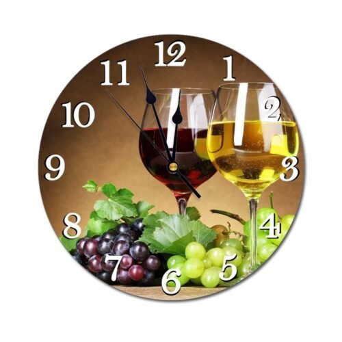 Glasses of Wine and Grapes Wall Clock 9.8 Inch Silent Battery Operated