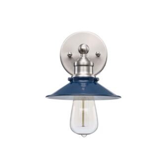Glenhurst 1-Light Cobalt and Brushed Nickel Industrial Farmhouse Indoor Wall Sconce Light...
