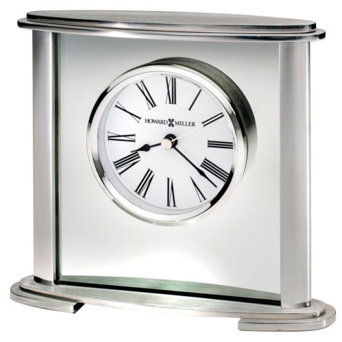 Glenmont Table Clock 645-774 – Metal Glass Oval Shape with Glass Center, Brushed