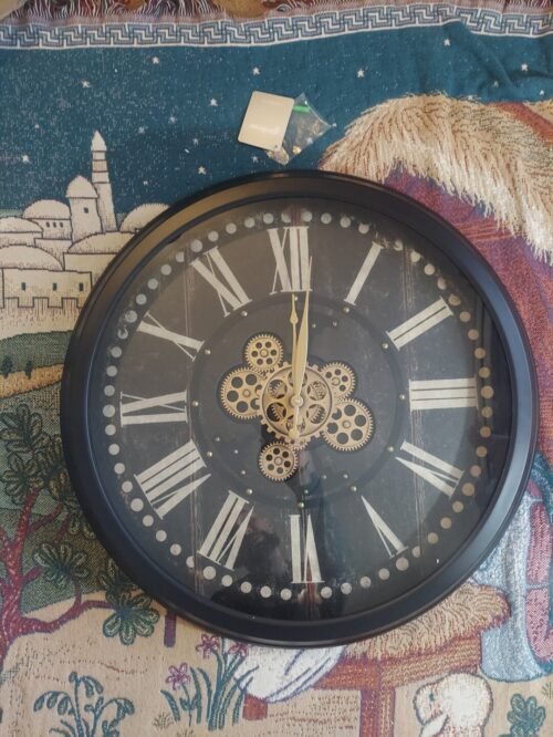 Glitzhome 27.50"D Oversized Vintage Round Gear Analog Clock with Tempered Glass