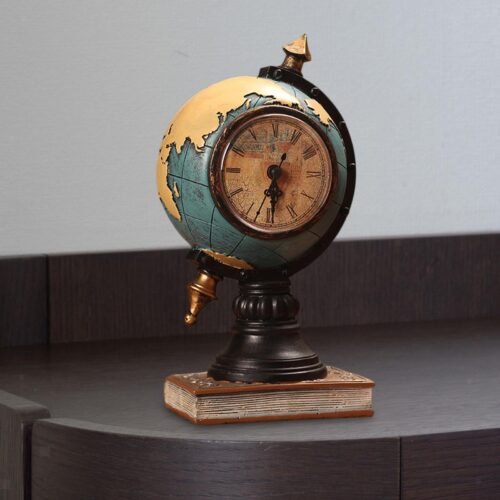 Globe Figurine Table Clock Resin Creative Collectible Tabletop Ornament Desk