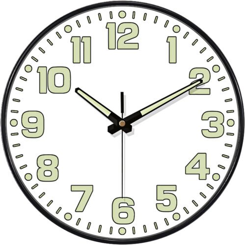 Glow in The Dark Wall Clock, 8" Silent Non-Ticking Wall Clocks Battery Operated,