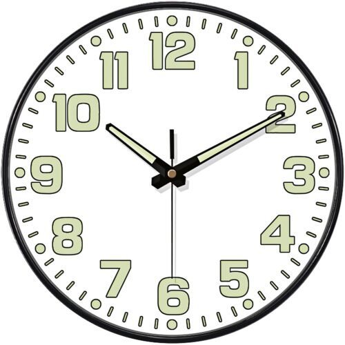 Glow in The Dark Wall Clock, 8" Silent Non-Ticking Wall Clocks Battery Operated