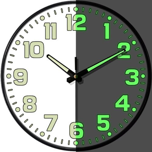 Glow in The Dark Wall Clock Non Ticking, 10 inch Silent Wall Clocks Battery Oper