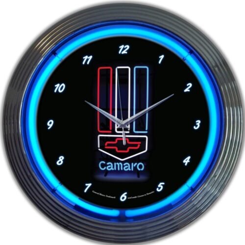 Gm Camaro Red White & Blue Neon Wall Clock Cars Mancave Garage Wall Art Decor
