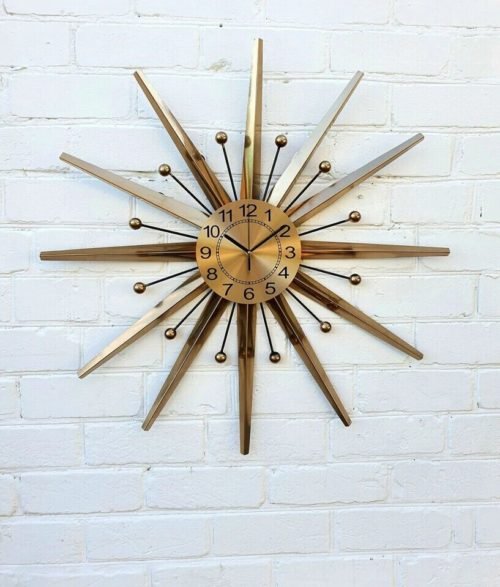 Gold Atomic Clock Starburst Wall Clock George Nelson Style Handmade 70s Sunburst
