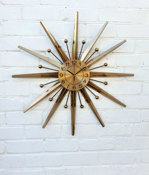Gold Atomic Clock Starburst Wall Clock George Nelson Style Handmade 70s Sunburst