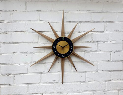 Gold Atomic Clock Starburst Wall Clock George Nelson Style Sunburst Vintage 1970