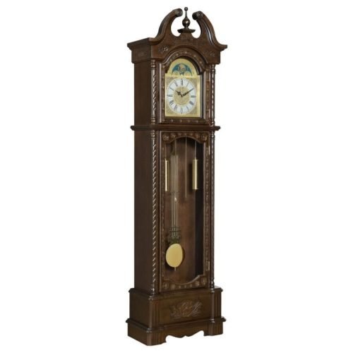 GOLDEN BROWN TRADITIONAL STYLE CHIMING BATTERY POWERED GRANDFATHER CLOCK
