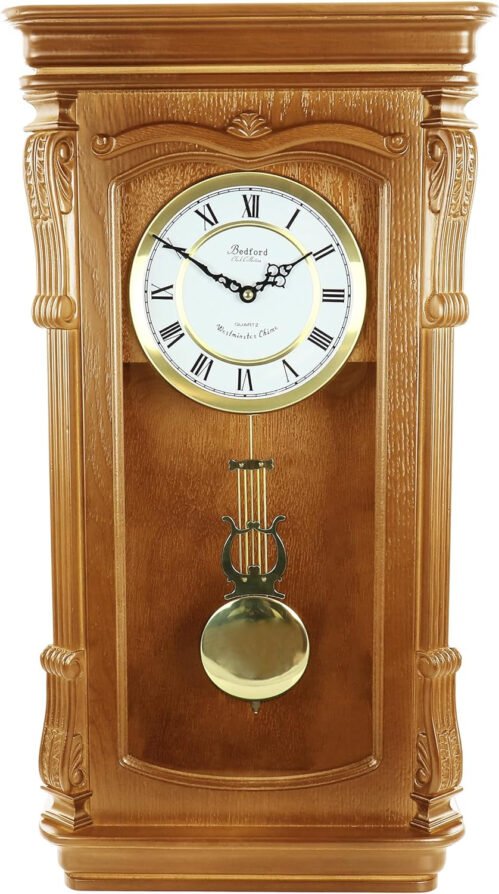 Golden Oak Chiming Pendulum Wall Clock