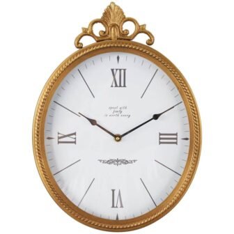 Gold Metal Antique Inspired Wall Clock with Scrolled Finial