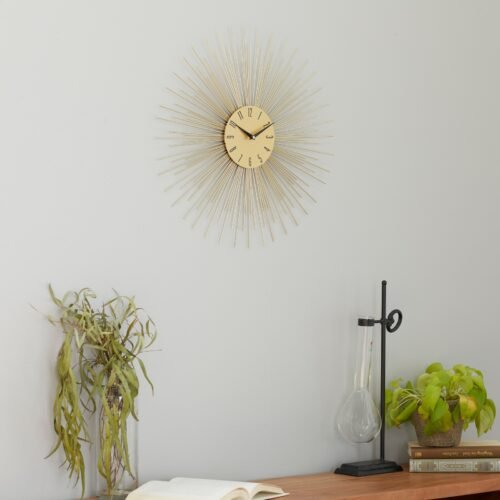 Gold Metal Starburst Decorative Wall Clock with Black Gold 19 x 1 x 19