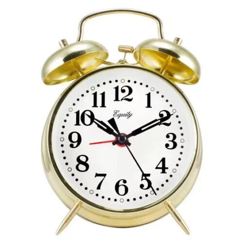 Gold Metal Twin Bell Alarm Clock – 4.5" Analog Keywind Vintage