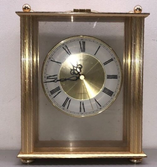 Gold Seiko Brass Glass Quartz Carriage Clock