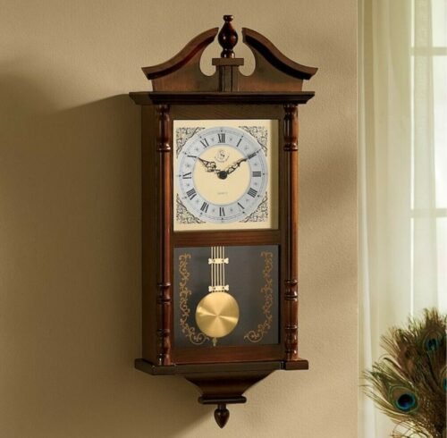 Goldtone Pendulum Wood Wall Clock-Ready To Hang On Your Wall