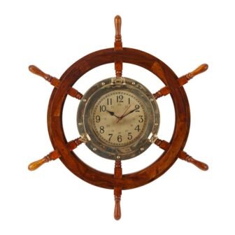 Gold Wood Ship wheel Sail Boat Analog Wall Clock