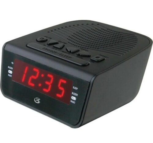 GPX C224B Clock Radio AM/FM Dual Alarm with .6" Red LED Display AC/DC