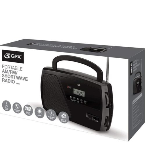 GPX R633B Portable Shortwave AM/FM Alarm Clock Radio Black Tested Battery Power