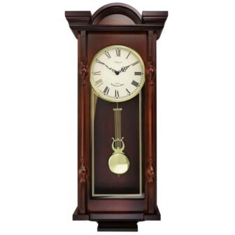 Grand 31 in. Antique Mahogany Cherry Chiming Pendulum Wall Clock