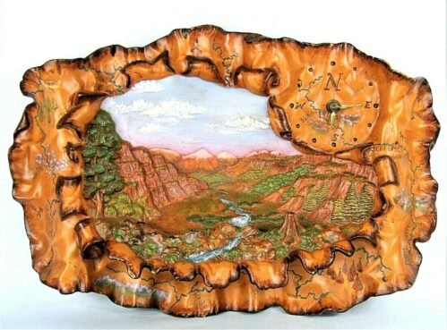 GRAND CANYON CERAMIC WALL SCULPTURE w/ CLOCK VINTAGE WESTERN ART DISPLAY