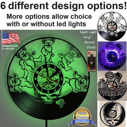 Grateful Dead Bear Skull Vinyl Record LED wall Clock album decor cd poster art