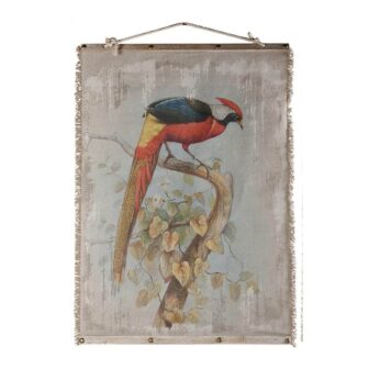Gray, Orange and Blue Wooden Framed Colorful Birds Design Hanging Wall Art